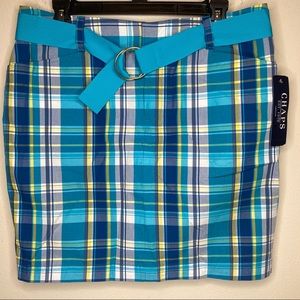 Chaps Blue Yellow White Plaid Knee Length Skirt